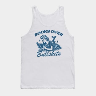 Books Over Bullshirts Graphic T-Shirt, Retro Unisex Adult T Shirt, Vintage 90s Theme T Shirt, Nostalgia Tank Top